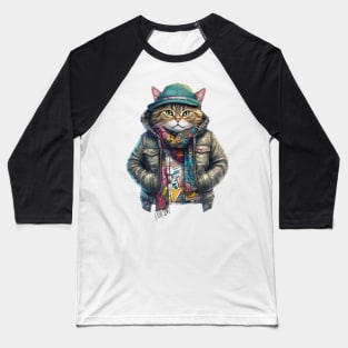 cute street cat wearing a jacket and hat Baseball T-Shirt